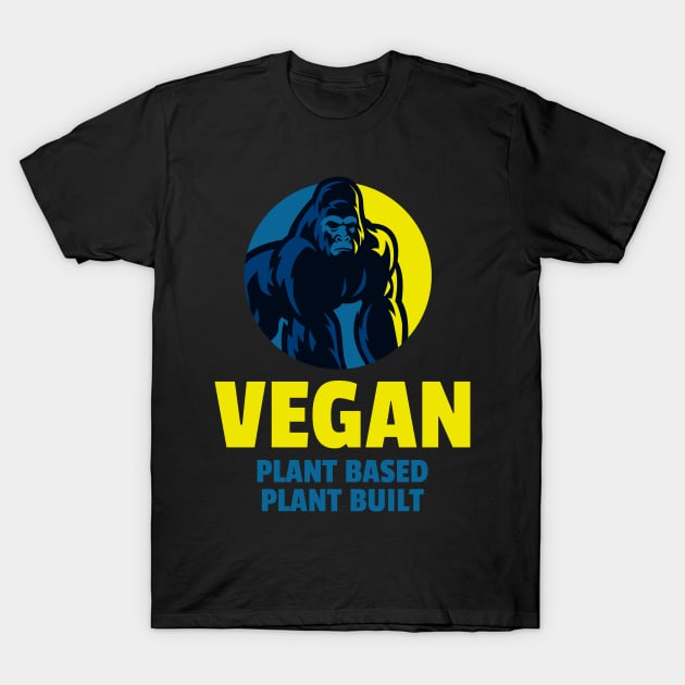 Vegan - Plant Based/Built - Gold & Blue T-Shirt by mbailey003